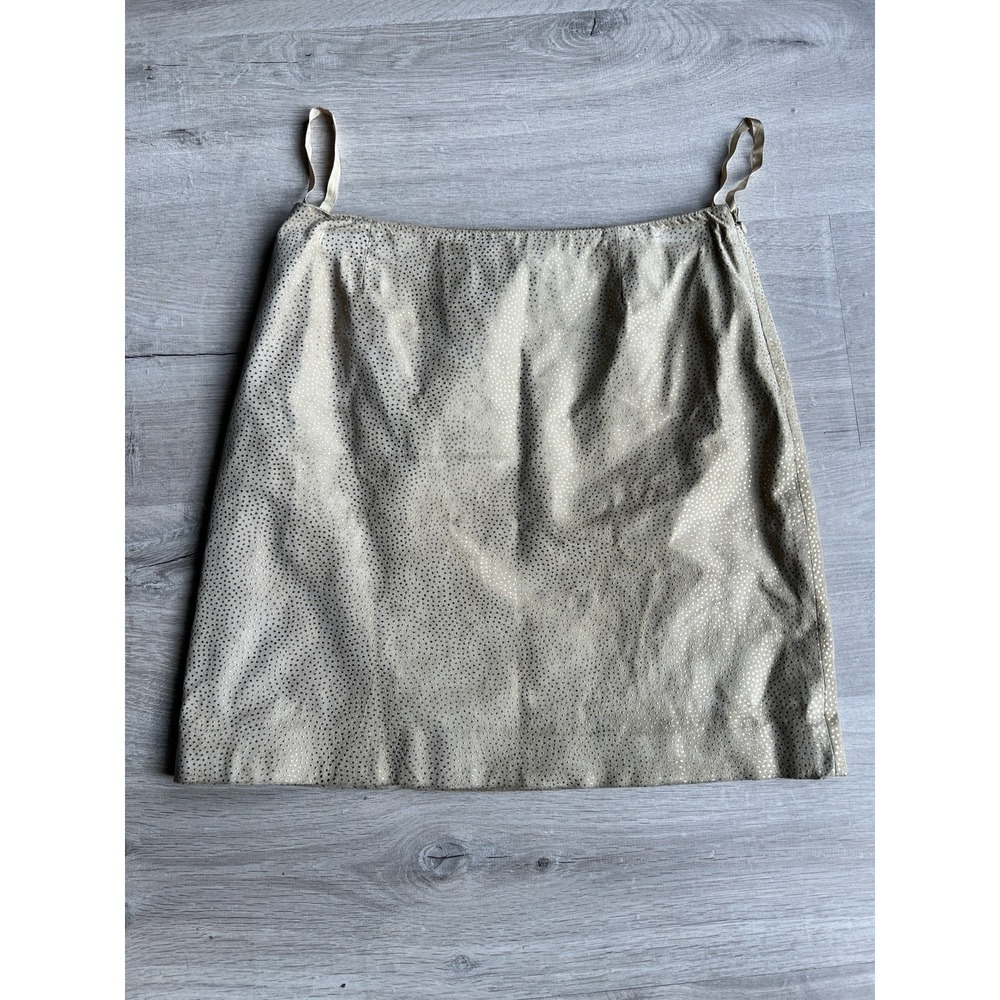 Vintage Cream Gold Metallic A-line Leather Mini Skirt GoGo Mod Y2k Festival Sz 2